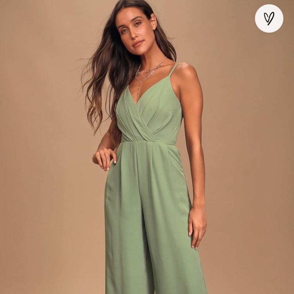 Lulus call for me sage faux wrap jumpsuit